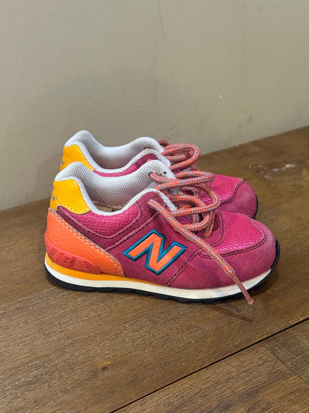 New Balance Kids 574 Pink Orange Lace Retro Running Shoes Toddler Size 6.5
